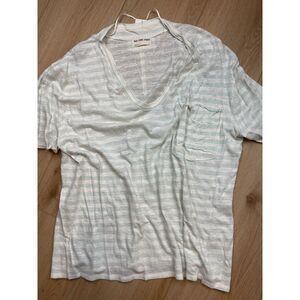 We The Free (Free People) Mint Stripe Deep V-Neck Tee – Size L (NWT)